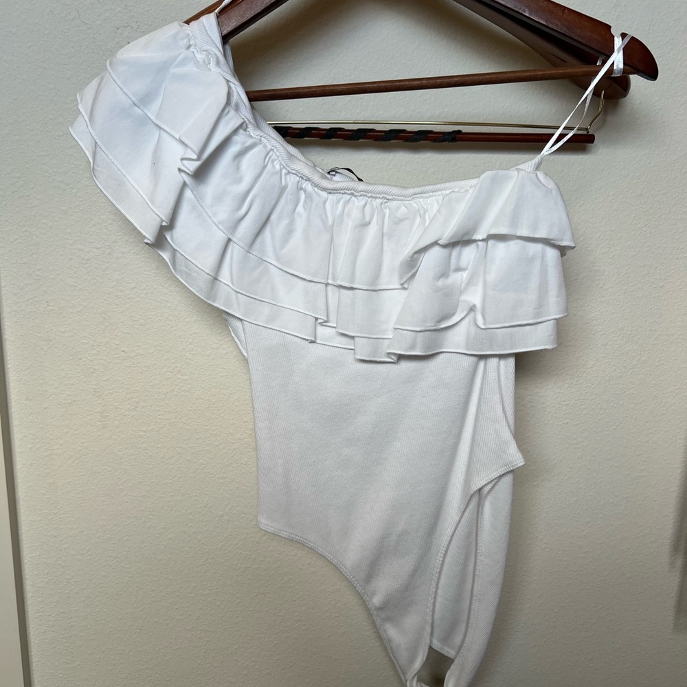 White Ruffled One-Shoulder Bodysuit